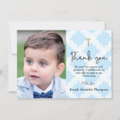 青い《キリスト教》洗礼式や命名式男の赤ちゃん感謝してい写真 サンキューカード (正面)