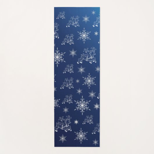 青い+トナカイ+星+星+雪の結晶+クリスマス ヨガマット (正面)