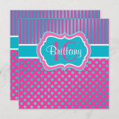 青い、ピンクの水玉模様の第16誕生日の招待状 招待状 (正面/裏面)