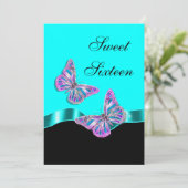 青い ピンク 黒い 蝶の リボン 招待状 (スタンド正面)