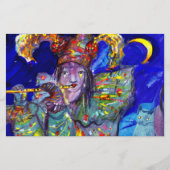 青い/ベニス風のカーニバル夜のフルート奏者 便箋 (正面)