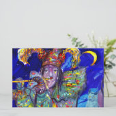 青い/ベニス風のカーニバル夜のフルート奏者 便箋 (スタンド正面)