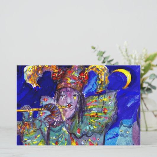 青い/ベニス風のカーニバル夜のフルート奏者 便箋 (スタンド正面)