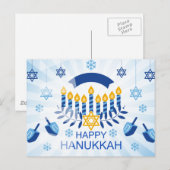 青い（ユダヤ教）メノラーと金ゴールドスター・オブ・デイビッド ポストカード (正面/裏面)