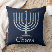 青い（ユダヤ教）メノラーのパーソナライズで装飾的な装飾用クッション クッション (ブランケット)