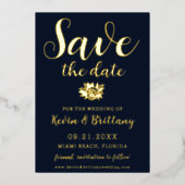 青い、上品なローズの「Save the Date」ホイル招待状 箔招待状 (正面)