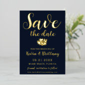 青い、上品なローズの「Save the Date」ホイル招待状 箔招待状 (立ち正面)