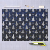 青い《写真》ぼけ味と銀箔クリスマスツリー 薄葉紙 (クラフト)