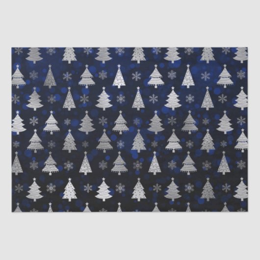 青い《写真》ぼけ味と銀箔クリスマスツリー 薄葉紙 (正面)