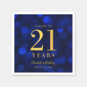 青い《写真》ぼけ味フェイク金ゴールド応援から21年誕生日 スタンダードカクテルナプキン (正面)