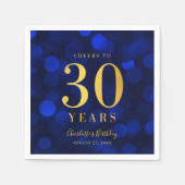 青い《写真》ぼけ味フェイク金ゴールド応援から30年誕生日 スタンダードカクテルナプキン (正面)