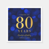青い《写真》ぼけ味フェイク金ゴールド応援から80年誕生日 スタンダードカクテルナプキン (正面)