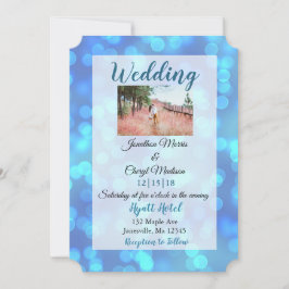 青い《写真》ぼけ味フォト結婚式招待状 招待状