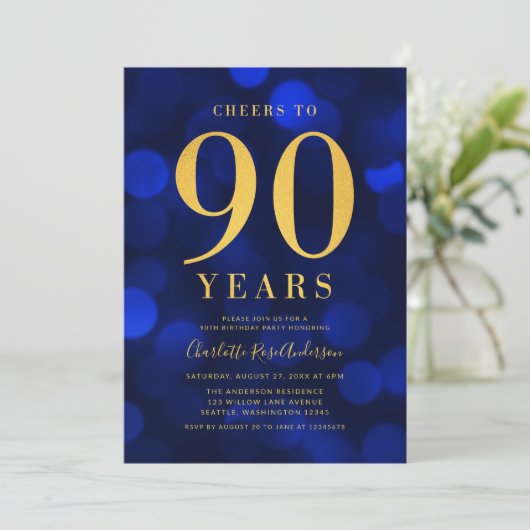 青い《写真》ぼけ味金ゴールド応援から90歳の誕生日パーティー 招待状 (スタンド正面)