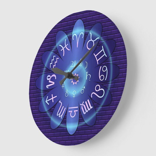青い(占星術の)十二宮図の占星術の記号の柱時計 ラージ壁時計 (傾斜)