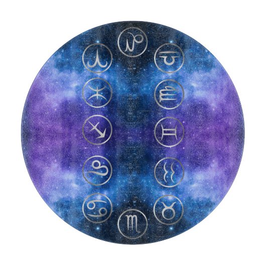 青い〔占星術の〕十二宮図の12グレー銀河系 | カッティングボード (正面)
