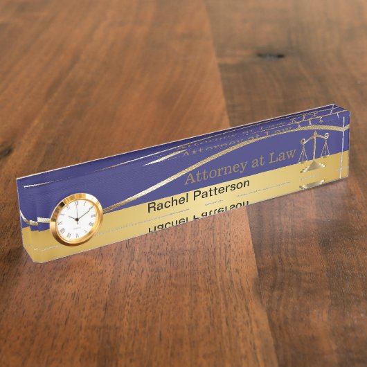 青い|及び金ゴールドを正義|弁護士のはかりで測られる デスクネームプレート (側面)
