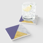 青い + 大理石の金ゴールドの石のコースター ストーンコースター (横)