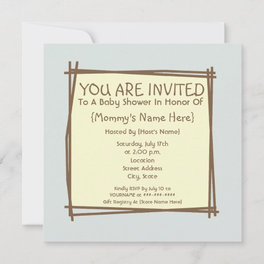 青い「少年のベビーシャワー招待状 招待状 (裏面)