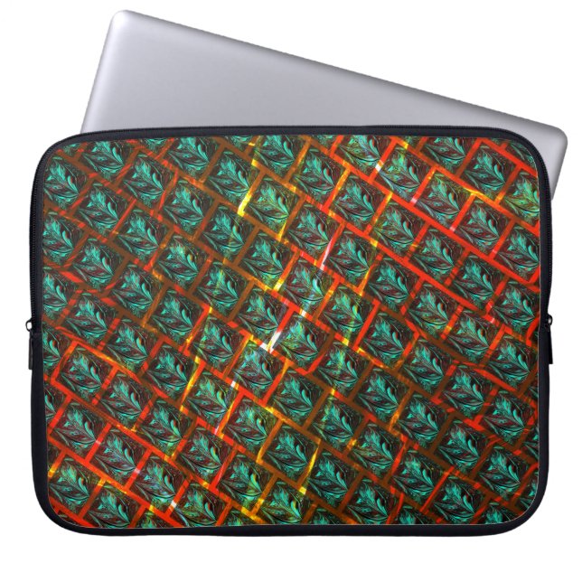 青い「枠の目」、四角、引っかき傷または赤い格子 ラップトップスリーブ (正面)