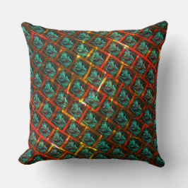 青い「枠付き目」、四角、スクラッチ、または赤い格子 クッション