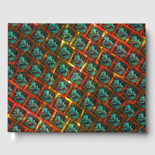 青い「枠付き目」、四角、スクラッチ、または赤い格子 ゲストブック (正面)