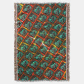 青い「枠付き目」、四角、スクラッチ、または赤い格子 スローブランケット (正面縦)