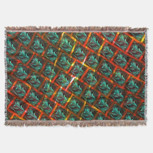 青い「枠付き目」、四角、スクラッチ、または赤い格子 スローブランケット (正面)