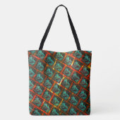 青い「枠付き目」、四角、スクラッチ、または赤い格子 トートバッグ (裏面)