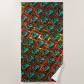 青い「枠付き目」、四角、スクラッチ、または赤い格子 ビーチタオル (正面)