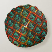 青い「枠付き目」、四角、スクラッチ、または赤い格子 ラウンドクッション (裏面)