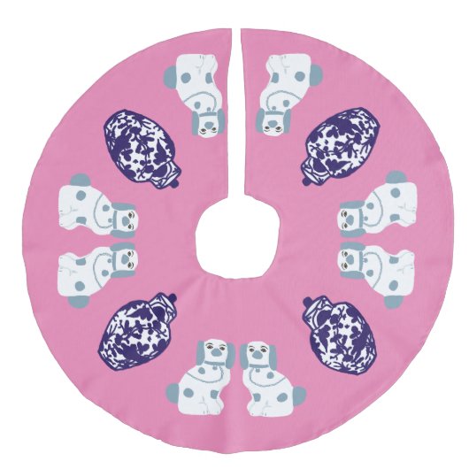 青い（犬）スタッフォードの犬とジンジャーの瓶 フェイクリネンツリースカート (正面)