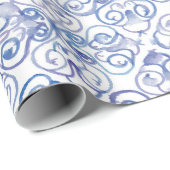 青い（紋章の）フラ・ダ・リ水色パターン ラッピングペーパー (ロールコーナー)