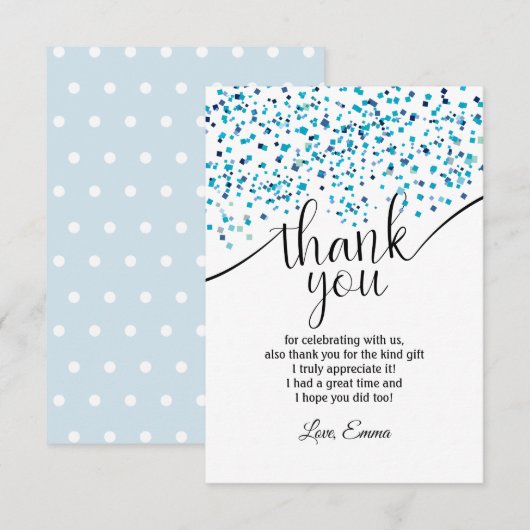 青い、紙吹雪、感謝カード 招待状 (正面/裏面)