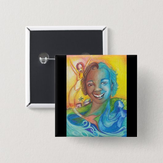 青い 缶バッジ (正面&裏面)