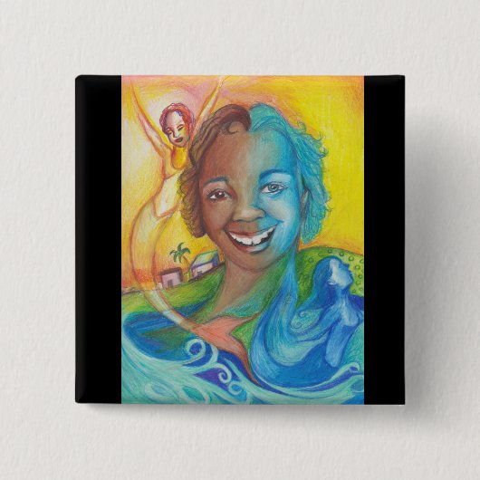 青い 缶バッジ (正面)