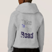 青い「道に連れて行く」グラフィックフード付きスウェットシャツ (裏面)