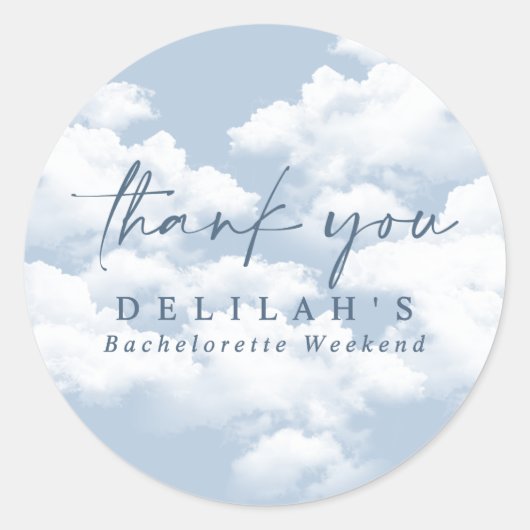 青い「雲の上」独身最後の週末の記念品 ラウンドシール (正面)