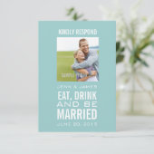 青い 食べる 飲む 結婚する フォト ウェディング RSVP 招待状 (スタンド正面)