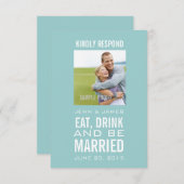 青い 食べる 飲む 結婚式の写真 結婚式の返信 招待状 (正面/裏面)