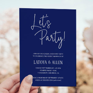 青い Let's Party カジュアルな結婚式の披露宴 秘密の結婚 招待状