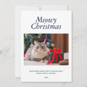 青い「Meowy Christmas」の写真パーソナライズされた シーズンカード (正面)
