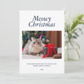青い「Meowy Christmas」の写真パーソナライズされた シーズンカード (スタンド正面)