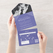 青い peri 白い葉の写真 ご飯 RSVP QR ウェディング オールインワン招待状 (貼ってはがせる)