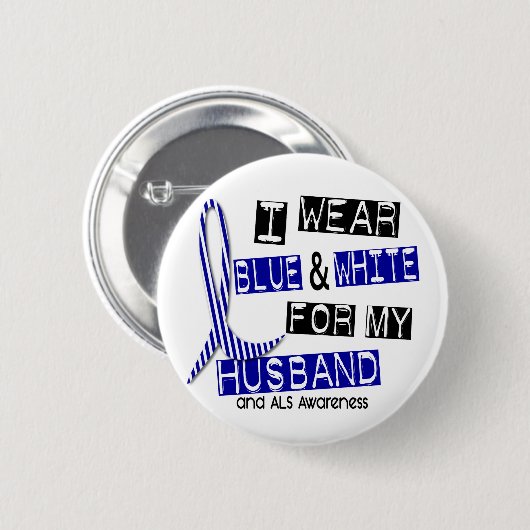 青いALS Iの衣服および私の夫37のための白 缶バッジ (正面&裏面)