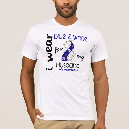 青いALS Iの衣服および私の夫43のための白 Tシャツ (正面)