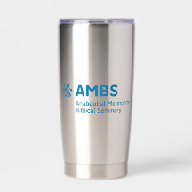 青いAMBSロゴのステンレス製タンブラー