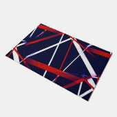 青いBackgrのCrissの十字の赤と白のストライプ ドアマット (アングル)