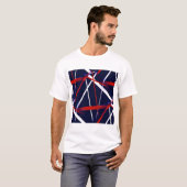 青いBackgrのCrissの十字の赤と白のストライプ Tシャツ (正面フル)