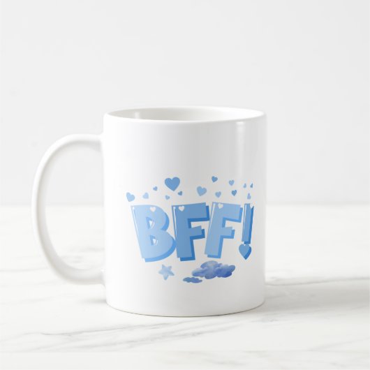 青いBFFグラフィック(ハートとクラウド) コーヒーマグカップ (左)